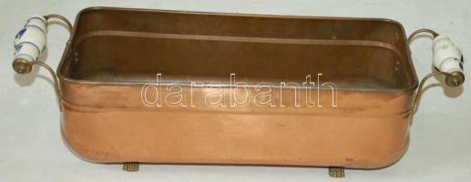 ~1900 Réz párologtató porcelán fogantyúval 55x17cm