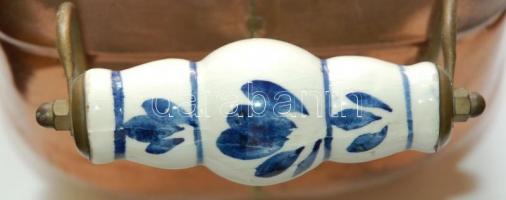 ~1900 Réz párologtató porcelán fogantyúval 55x17cm