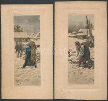 2 db megíratlan, szignós, háború előtti folklór képeslap