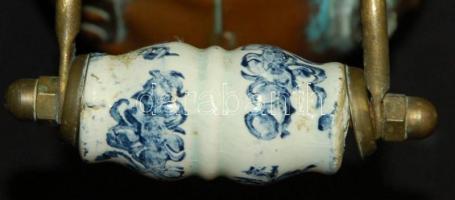 ~1900 Réz párologtató porcelán fogantyúval 9x36cm