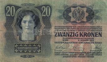 1913. 20K (4x) román felülbélyegzéssel T:II-,III