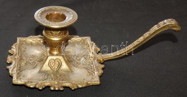 Díszes régi füles réz gyertyatartó 20x7cm