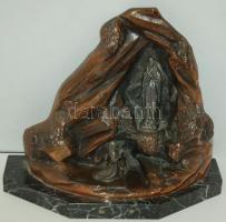 Lourdes-i Szűz Mária bronz szobor márvány talapzaton 23x25cm