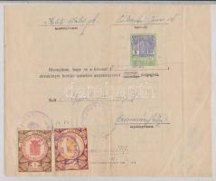 1923 Születési anyakönyvi kivonat illetékbélyeg + Újpest városi illetékbélyegek vegyes díjlerovással