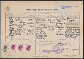 1945 Házassági anyakönyvi kivonat okirati illeték bélyegekkel