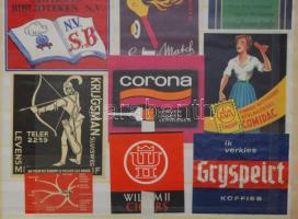 30db klf nagyméretű külföldi gyufacímke +	
63db magyar gyufacímke: mozdonyok, utazás, állatok soroza...