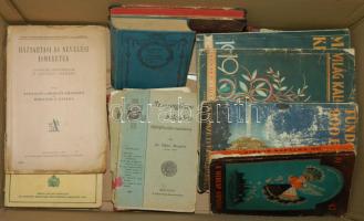 Vegyes háború előtti könyvtétel 18 darab érdekes könyvvel: Pesti Hírlap különkiadványai, Háztartási ismeretek, Magyar Nemzet Története, latin tankönyv, egyéb