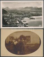 15 db vegyes régi képeslap, városképek és fotólapok, illetve egy leporello