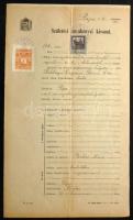 1921 Születési anyakönyvi kivonat okmánybélyeg + Pápa városi bélyeg vegyes lerovással