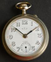 cca. 1910 Eterna márkájú működőképes ébresztős zsebóra másodpercmutatóval porcelán számlappal, hibátlan állapotban / Eterna alarm pocket watch with porcelain plate in flawless condition