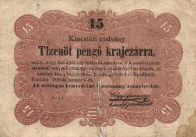 1848. 1Ft "Kossuth Bankó" T:V(hátul ragasztott) + 1849. 15Kr + 30Kr "Kincstári utalvány" T:III-