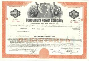 Amerikai Egyesült Államok / Michigan 1976. Consumers Power Company áramszolgáltató cég jelzálog kötvénye 10.000$ (10x) közte egymás utáni sorszámúak is T:II USA / Michigan 1976. Consumers Power Company first mortgage bond (10x) C:XF