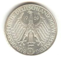 NSZK 1969G 5M Ag "Theodor Fontane" T:1- apró ph. GFR 1969G 5 Mark Ag "Theodor Fontane" C:AU tiny edge error