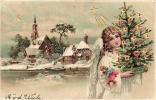 Christmas, angel, hold to light litho (pinhole)