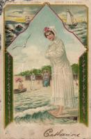 The girl wearing bathing suit, hold to light litho (EK)