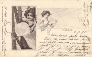 1898 Lady, baby in spiderweb, 1898 Hölgy, baba pókhálóban
