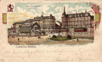 Elberfeld-Barmen, Schwebebahn, Hotel Weidenhof / Suspension Railway, station, hotel, floral litho (small tear)