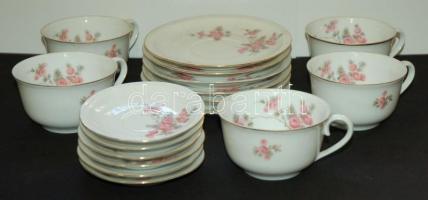 cca 1930 Komplett 6 személyes, virágmintás pajzspecsétes Zsolnay étkészlet, teás és kávés készlettel...