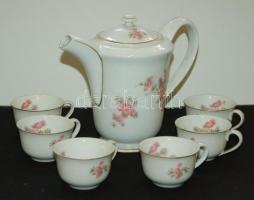 cca 1930 Komplett 6 személyes, virágmintás pajzspecsétes Zsolnay étkészlet, teás és kávés készlettel...
