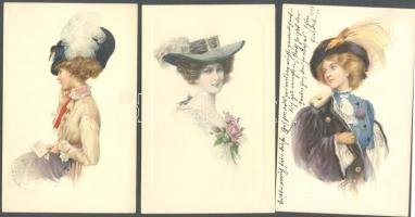 Elegáns hölgyek 3 db lap közte tábori postán futott és litho is