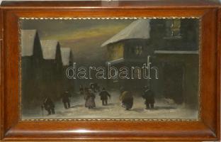 Krecsmár István (?-?): Téli város. Olaj, farost. jelzett. 40x30 cm igényes fa keretben