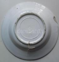 cca 1900 Kézzel festett mázas Hollóházi kerámia falitányér benyomott házas jelzéssel, nem látható sé...