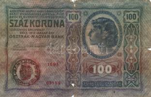 1902. 1000K román körbélyegzővel + 1912. 100K román körbélyegzővel + 1920. 1000K T:IV