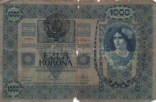 1902. 1000K román körbélyegzővel + 1912. 100K román körbélyegzővel + 1920. 1000K T:IV