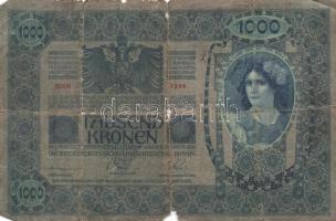 1902. 1000K román körbélyegzővel + 1912. 100K román körbélyegzővel + 1920. 1000K T:IV