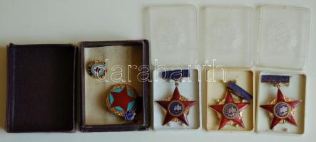 Románia 1963/65/69 zománcozott szocialista kitüntetés plasztiktokban (4db) T:2 Romania 1963/65/69 enamelled "socialist leader" decoration in plastic case (4x) C:XF