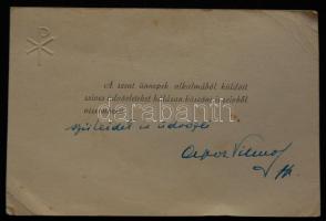 Apor Vilmos saját kézzel aláírt üdvözlőkártyája