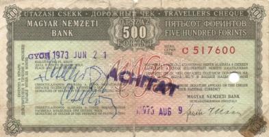 Győr 1973. Magyar Nemzeti Bank 500Ft értékű "Utazási Csekk" T:III-