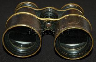 cca 1900 J. Neuhofer gyártású nagyméretű bőr borítású színházi látcső, optikán jelzett / Theater binoculars with leather cover