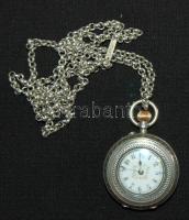 cca 1890 Svájci jelzésű, porcelán számlapos női ezüst zsebóra lánccal. Szépen jár. / cca 1890 Swiss women`s watch. Silver Works well  br. 50g