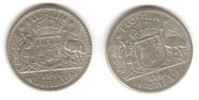 Ausztrália 1946. 1Fl Ag (2x) T:3 Australia 1946. 1 Florin Ag (2x) C:F