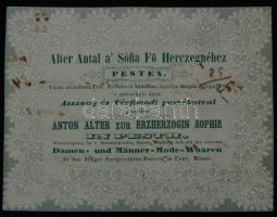 cca 1840 Alter Antal asszony és férfimódi portéka Pest reklámcédula 13x10 cm