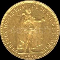 1910KB. 10K Au 3.38g T:2 Hungary 1910. 10 Korona Au "Franz Joseph" Kremnitz (3.38g) C:XF