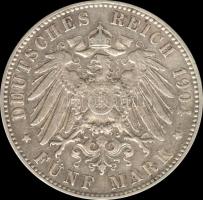 Német Államok / Hamburg 1904J 5M Ag "Oroszlános címer" T:2,2- German States / Hamburg 1904J 5 Mark Ag "Helmeted arms with lion supporters" C:XF,VF