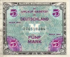 Német 3. Birodalom/Szövetséges megszállás 1944. 5M (2x)nyolc/kilenc jegyű sorszám + 20M + 50M mindke...