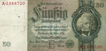 Német 3. Birodalom 1933. 50M (2x) hét-/nyolcjegyű sorszám, vízjel: Hansemann T:II-
German Third Reic...