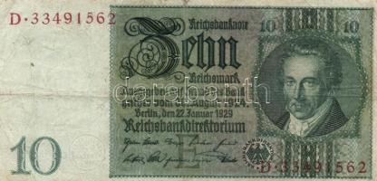 Német 3. Birodalom 1929./1945. 10M (2x) kétféle vízjel! T:II,III German Third Reich 1929./1945. 10 Mark (2x) with two different watermark! C:XF,F