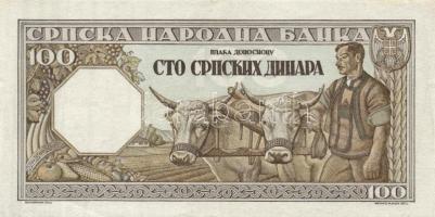 Szerbia/német megszállás 1943. 100D T:II
Serbia/German occupation 1943. 100 Dinara C:XF