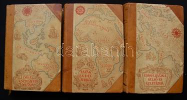 A Föld felfedezői és meghódítói. 3 kötet I. Európa, KisÁzsia, Belső- és Kelet-Ázsia. II. Észak- és Dél-Afrika. III. India, Ausztrália és Oceánia. Írták: Cholnoky Jenő, Germanus Gyula, Kéz Andor, Baktay Ervin, Bulla Béla, Juhász Vilmos, vitéz Temesy Győző és Mendöl Tibor. Budapest, 1938. Révai Irodalmi Intézet. Félbőr kötésben