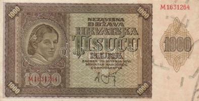 Horvátország 1941. 1000K T:II Croatia 1941. 1000 Kuna C:XF