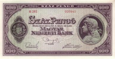 1945. 100P (3x) egymás utáni sorszámmal T:I-(apró sarokhajlás)