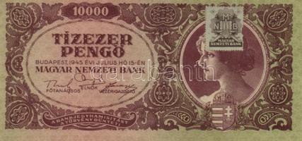 1945. 10.000P bélyeggel, elcsúszott nyomattal (2x) T:II,II-