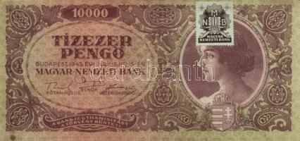 1945. 10.000P bélyeggel, elcsúszott nyomattal (2x) T:II,II-