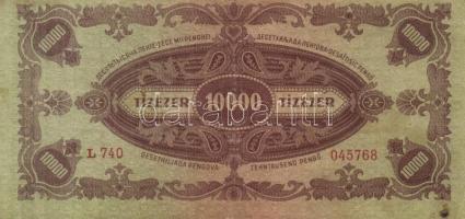 1945. 10.000P bélyeggel, elcsúszott nyomattal (2x) T:II,II-