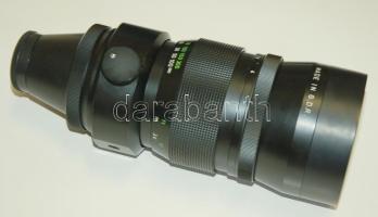 Praktica EE3 típusú fényképezőgép Pentacon 4/300-as és Flektogon 2,4/35-ös objektívvel, saját tokjában / Photo camera with objective lenses Pentacon 4/300 and Flektogon 2,4/35