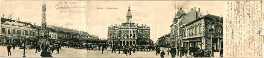 Újvidék Main street, Town Hall, Savings bank, Shop of Herger Ágoston, leporellocard